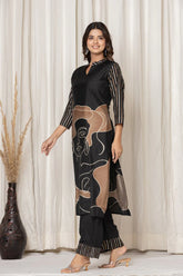 Chinon Silk Black Printed Kurta Set
